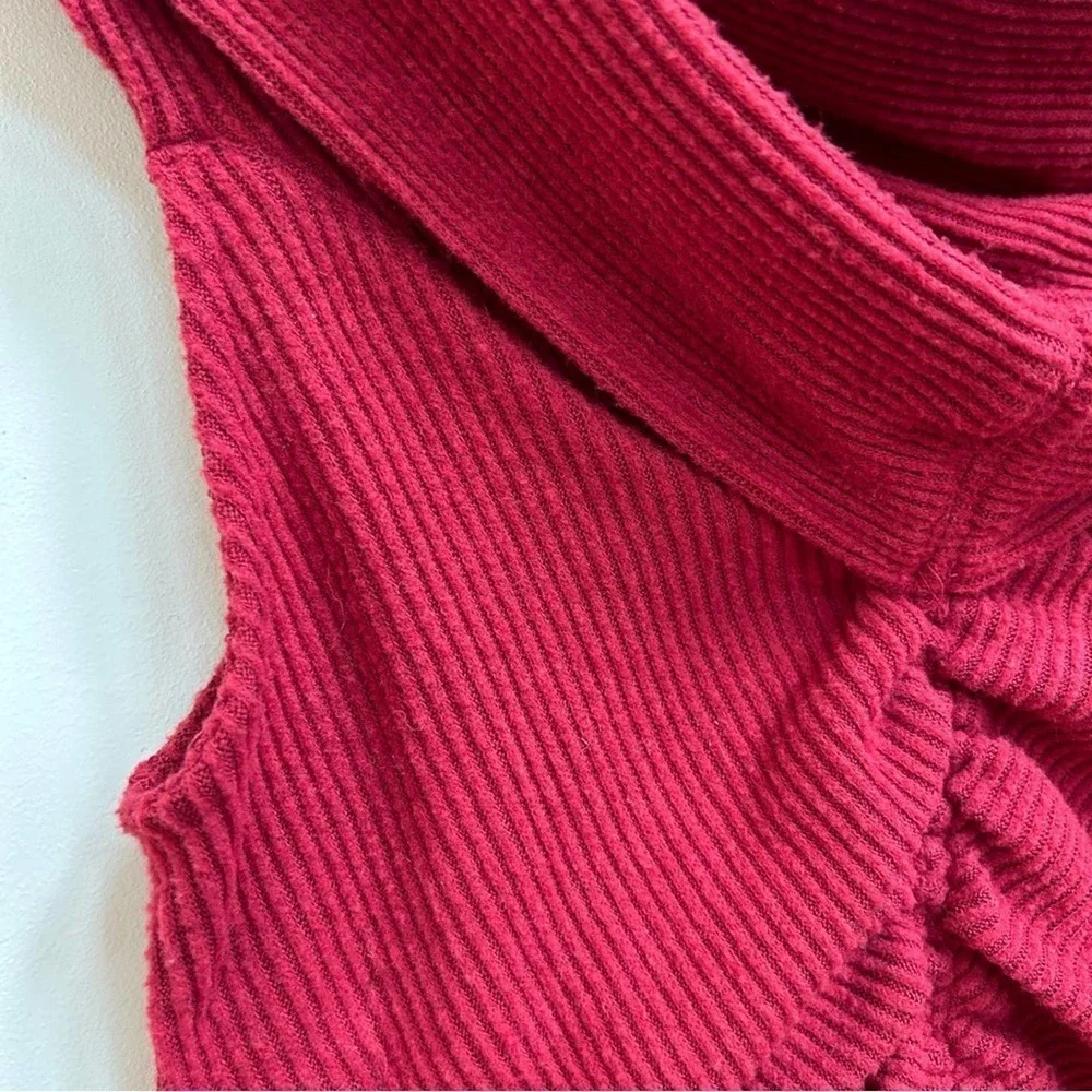 Free People FP This Cutie Red Ribbed Off Shoulder Top, Size Small